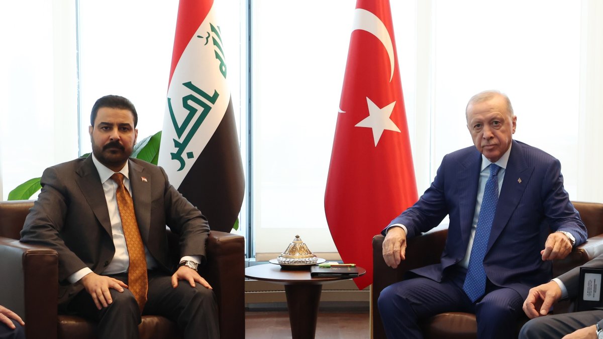 President Recep Tayyip Erdoğan and Iraqi Prime Minister Ali al-Zaidi hold a meeting in New York, Sept. 23, 2026. (Communications Directorate Handout)