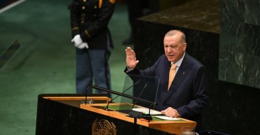 President Recep Tayyip Erdoğan addresses the 81st United Nations General Assembly at U.N. headquarters, New York City, U.S., Sept. 22, 2026. (AA Photo)