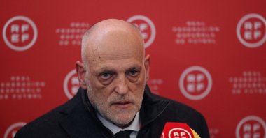 La Liga president Javier Tebas speaks to the media as Spain's Football Federation elects a new president at Ciudad del Futbol, Las Rozas, Spain, Dec. 16, 2024. (Reuters Photo)