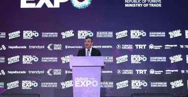 Vice President Cevdet Yılmaz speaks at the opening of the MÜSIAD EXPO in Istanbul, Türkiye, Sept. 23, 2026. (AA Photo)