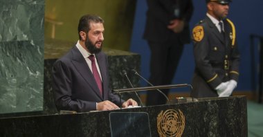 Syrian President Ahmad al-Sharaa speaks during the General Debate of the 81st session of the UNGA at United Nations Headquarters in New York, New York, U.S., Sept. 23, 2026. (EPA Photo)