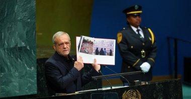 Iran&amp;#039;s President Masoud Pezeshkian addresses the 81st United Nations General Assembly (UNGA) at U.N. headquarters in New York City, Sept. 23, 2026. (Reuters Photo)