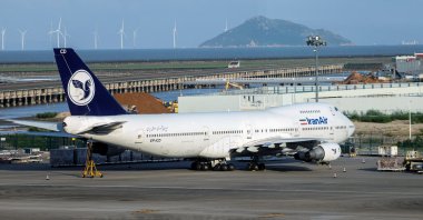 An Iran Air Boeing 747-200 aircraft is parked at a cargo apron at Macau International Airport in Macau, China, Aug. 24, 2026. (Reuters Photo)