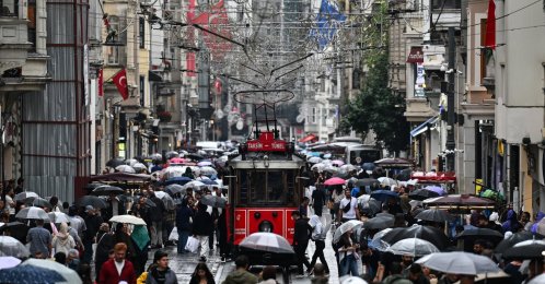 People walk with umbrellas amid heavy rain, Taksim, Istanbul, Türkiye, Sept. 16, 2026. (AA Photo)