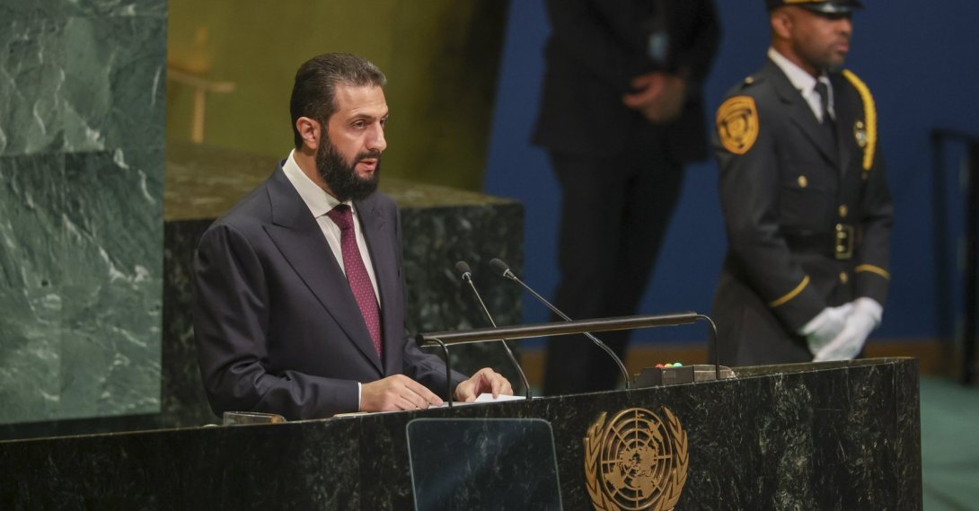 Syrian President Ahmad al-Sharaa speaks during the General Debate of the 81st session of the UNGA at United Nations Headquarters in New York, New York, U.S., Sept. 23, 2026. (EPA Photo)