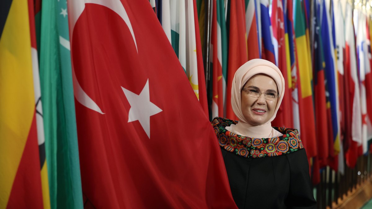 Turkish first lady Emine Erdoğan, chair of the U.N. Advisory Board of Eminent Persons on Zero Waste, attends programs focused on children, climate and development, New York, U.S., Sept. 24, 2026. (AA Photo)