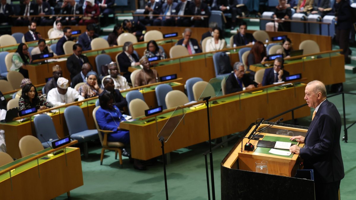President Recep Tayyip Erdoğan addresses the 81st session of the United Nations General Assembly, New York, U.S., Sept. 22, 2026. (IHA Photo)