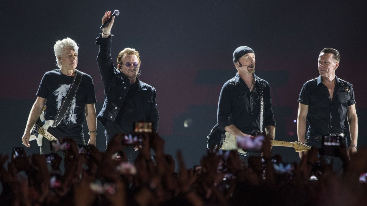 Irish rock band U2 performs as part of The Joshua Tree tour at DY Patil Stadium, Nerul, Mumbai, India, Dec. 15, 2019. (Getty Images Photo)