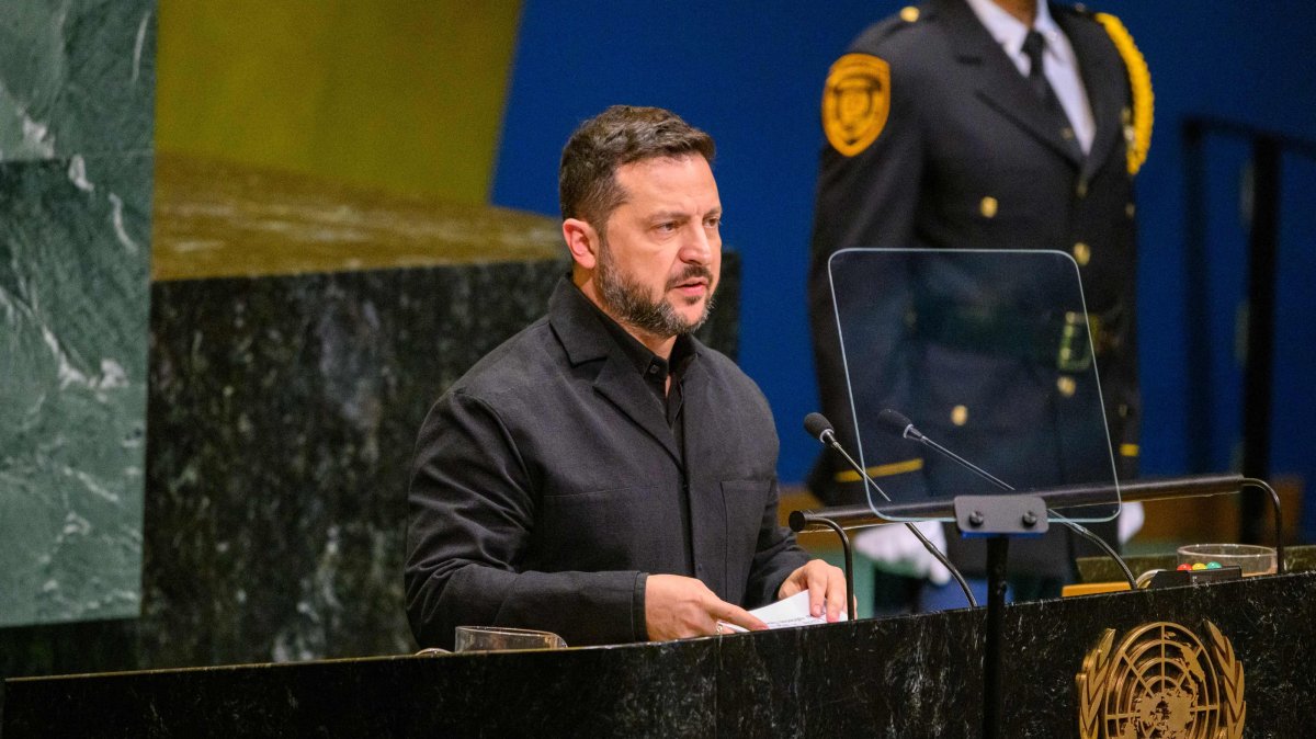 President of Ukraine Volodymyr Zelenskyy addresses the 81st session of the United Nations General Assembly in New York City, U.S., Sept. 23, 2026. (AFP Photo)