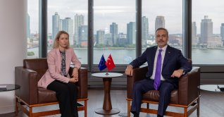 Foreign Minister Hakan Fidan meets EU foreign policy chief Kaja Kallas at the Turkish House, New York, Sept. 25, 2026. (AA Photo)
