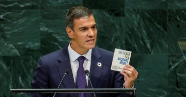 Spanish Prime Minister Pedro Sanchez addresses the 81st United Nations General Assembly at U.N. headquarters in New York City, U.S., Sept. 23, 2026. (Reuters Photo)