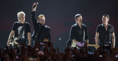 Irish rock band U2 performs as part of The Joshua Tree tour at DY Patil Stadium, Nerul, Mumbai, India, Dec. 15, 2019. (Getty Images Photo)