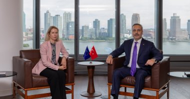 Foreign Minister Hakan Fidan meets EU foreign policy chief Kaja Kallas at the Turkish House, New York, Sept. 25, 2026. (AA Photo)