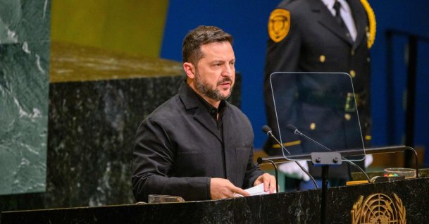 President of Ukraine Volodymyr Zelenskyy addresses the 81st session of the United Nations General Assembly in New York City, U.S., Sept. 23, 2026. (AFP Photo)