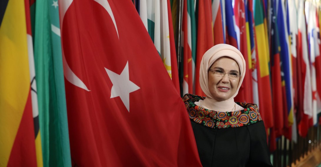 Turkish first lady Emine Erdoğan, chair of the U.N. Advisory Board of Eminent Persons on Zero Waste, attends programs focused on children, climate and development, New York, U.S., Sept. 24, 2026. (AA Photo)