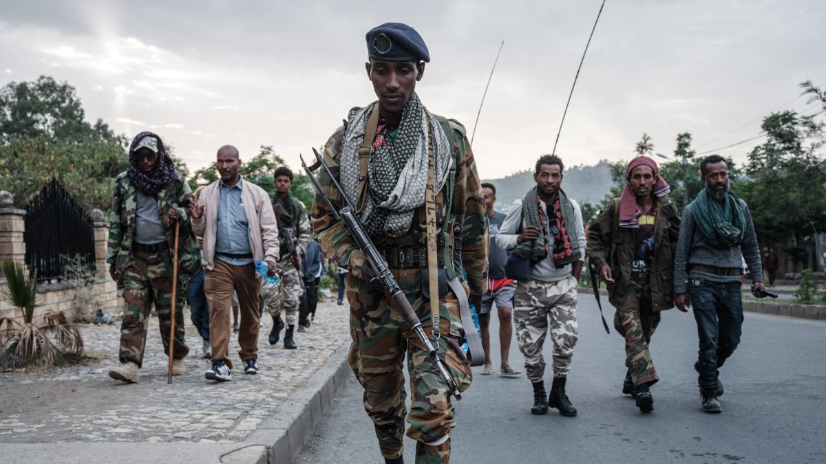 Tigray People's Liberation Front (TPLF) fighters arrive after eight hours of walking in Mekele, the capital of the Tigray region, Ethiopia, June 29, 2021. (AFP Photo)