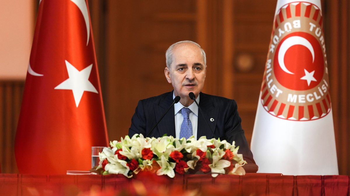 Parliament Speaker Numan Kurtulmuş speaks during a gathering for the terror-free Türkiye initiative, Ankara, Türkiye, Sept. 25, 2026. (AA Photo)