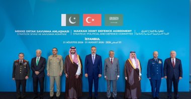Officials attend the first meeting of the Strategic Political and Defense Committee, established under the Mecca Joint Defense Agreement, Istanbul, Türkiye, Aug. 31, 2026. (IHA Photo)