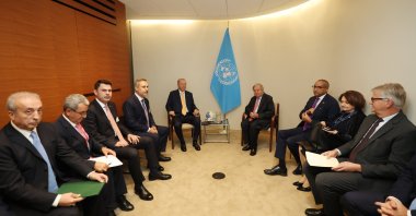Mehdi Eker (1st L), Türkiye's nominee for FAO director-general, is present as President Recep Tayyip Erdoğan and U.N. Secretary-General Antonio Guterres meet on the sidelines of the 81st United Nations General Assembly in New York, U.S., Sept. 22, 2026. (AA Photo)