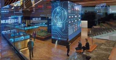 People are seen inside the Borsa Istanbul Stock Exchange (BIST) in Istanbul, Türkiye, April 20, 2020. (IHA Photo)