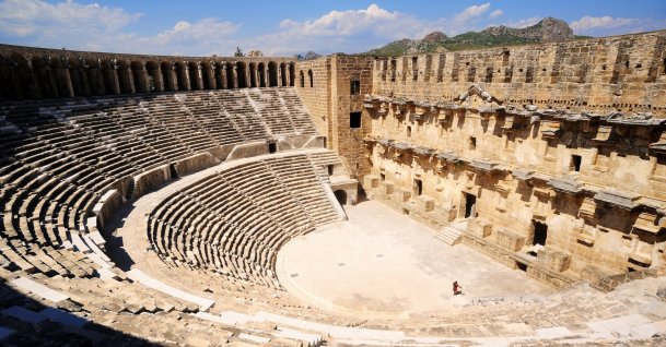 An Ancient Roman theater in Aspendos, Antalya, southern Türkiye, June 26, 2015. (Getty Images Photo)
