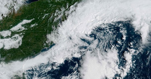 This handout satellite image shows a storm system over the Atlantic Ocean along the East Coast of the United States and Canada, Sept. 25, 2026. (National Oceanic and Atmospheric Administration (NOAA) and their Geostationary Operational Environmental Satellites (GOES) Handout via AFP)