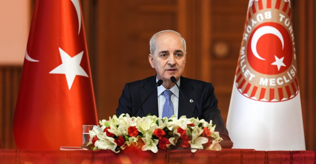 Parliament Speaker Numan Kurtulmuş speaks during a gathering for the terror-free Türkiye initiative, Ankara, Türkiye, Sept. 25, 2026. (AA Photo)