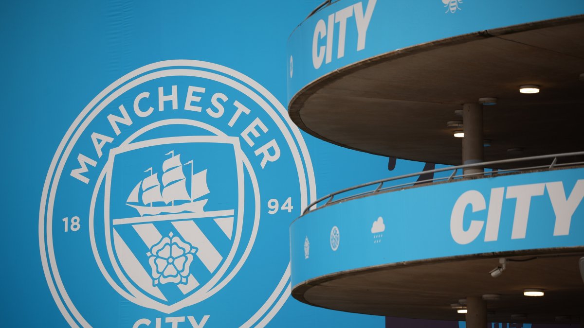 A view of the Etihad Stadium with the Manchester City logo ahead of the UEFA Champions League league-phase match between Manchester City and SSC Napoli, Manchester, U.K., Sept. 18, 2025. (EPA Photo)