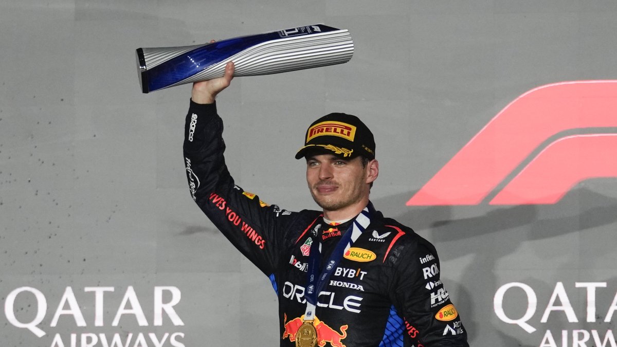 Max Verstappen celebrates after winning the Qatar Formula One Grand Prix at Lusail International Circuit, Lusail, Qatar, Dec. 1, 2024. (AP Photo)
