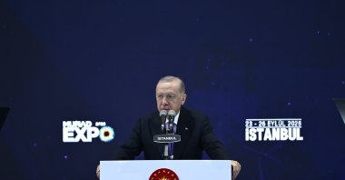 Turkish President Recep Tayyip Erdoğan delivers remarks during the closing ceremony of the 21st MÜSİAD EXPO International Trade Fair and 29th International Business Forum, Istanbul, Türkiye, Sept. 26, 2026. (AA Photo)