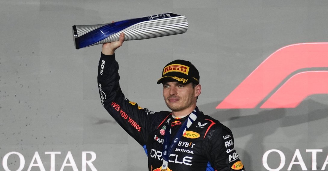 Max Verstappen celebrates after winning the Qatar Formula One Grand Prix at Lusail International Circuit, Lusail, Qatar, Dec. 1, 2024. (AP Photo)