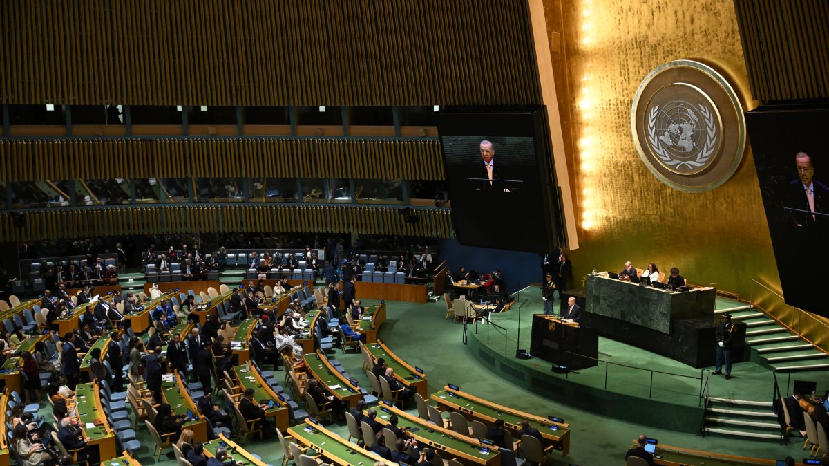 President Recep Tayyip Erdoğan delivers a speech at the 81st United Nations General Assembly, New York, U.S., Sept 22, 2026. (İHA Photo)