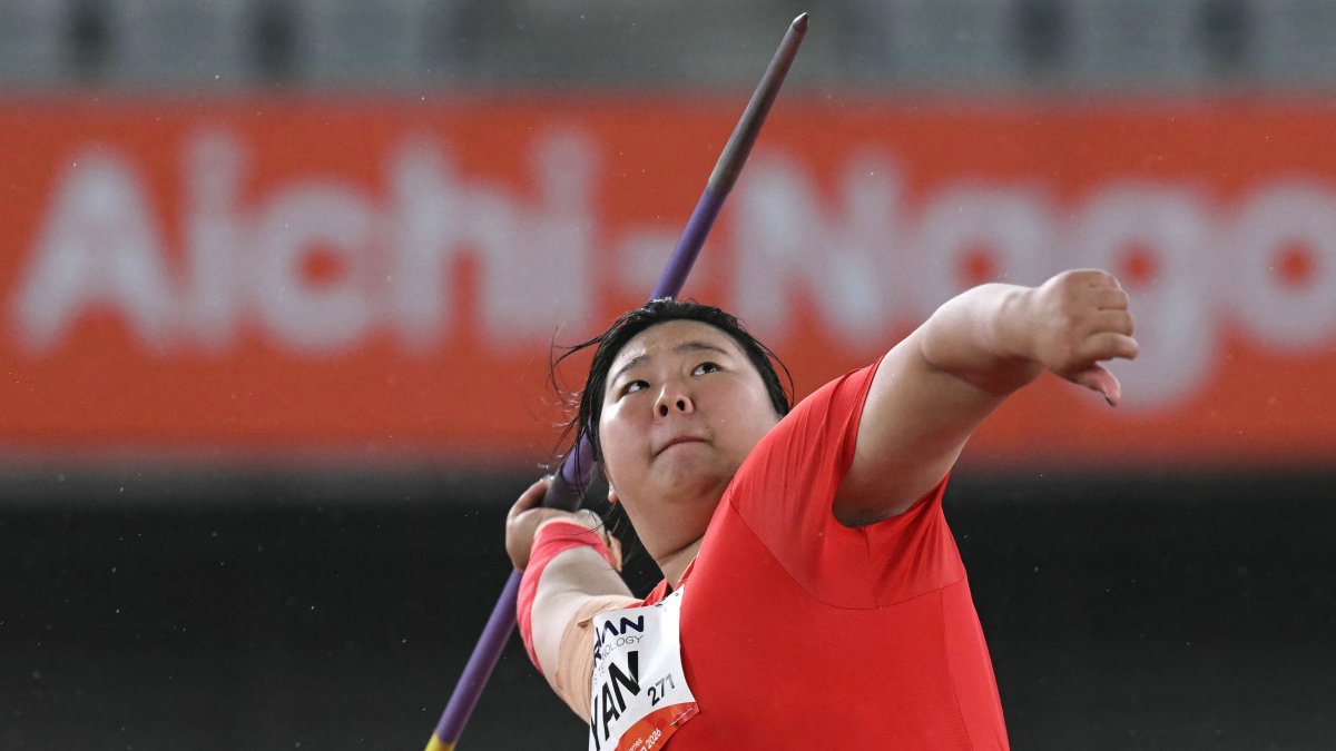 China's Yan Ziyi competes in the women's javelin throw final during the 2026 Asian Games in Nagoya, Japans, Sept. 27, 2026. (AFP Photo)