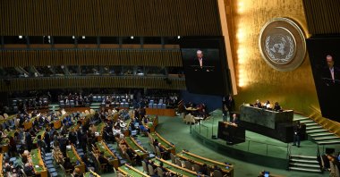 President Recep Tayyip Erdoğan delivers a speech at the 81st United Nations General Assembly, New York, U.S., Sept 22, 2026. (İHA Photo)
