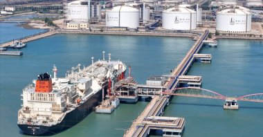 A drone view shows an LNG tanker unloading liquefied natural gas at a Sinopec terminal, Qingdao, China, Sept. 3, 2026. (Reuters Photo)