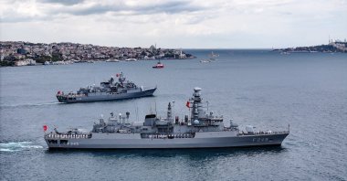 Turkish naval vessels cross the Bosporus on the occasion of Turkish Naval Forces Day, Istanbul, Türkiye, Sept. 27, 2026. (AA Photo)