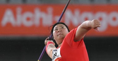 China's Yan Ziyi competes in the women's javelin throw final during the 2026 Asian Games in Nagoya, Japans, Sept. 27, 2026. (AFP Photo)