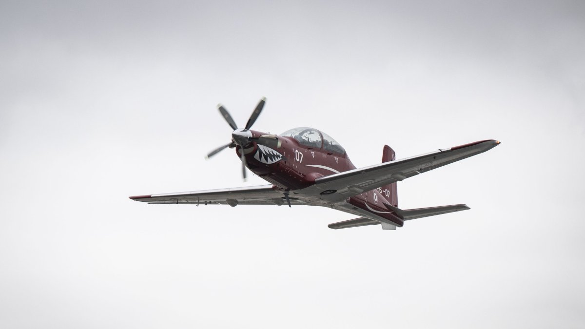One of the two Hürkuş-II trainer aircraft delivered to the Turkish Air Forces Command is seen in the air over Ankara, Türkiye, Sept. 28, 2026. (AA Photo)