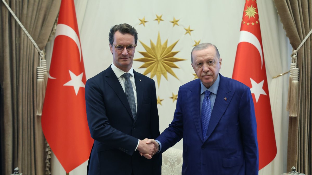 President Recep Tayyip Erdoğan receives Hendrik Wust, prime minister of Germany's North Rhine-Westphalia, in Ankara, Türkiye, Sept. 28, 2026. (AA Photo)