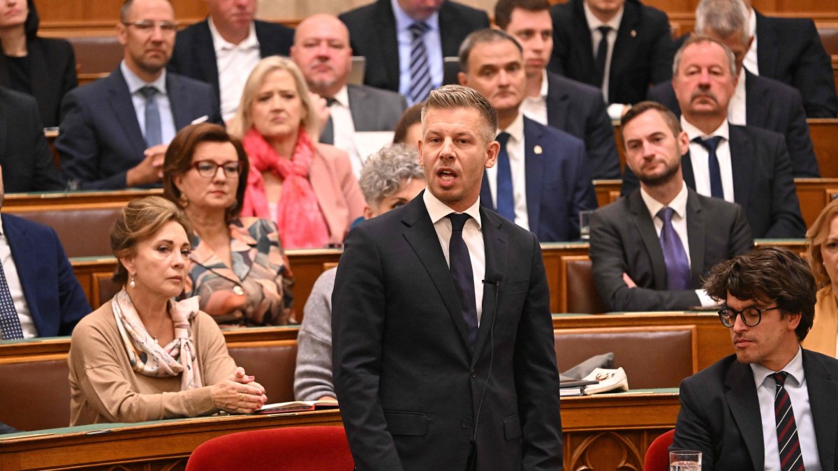 Hungarian Prime Minister Peter Magyar speaks at the Hungarian Parliament in Budapest on Sept. 28, 2026. (AFP Photo)