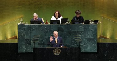President Recep Tayyip Erdoğan delivers a speech at the 81st United Nations General Assembly, New York, U.S., Sept. 22, 2026. (IHA Photo)