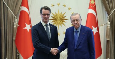 President Recep Tayyip Erdoğan receives Hendrik Wust, prime minister of Germany's North Rhine-Westphalia, in Ankara, Türkiye, Sept. 28, 2026. (AA Photo)