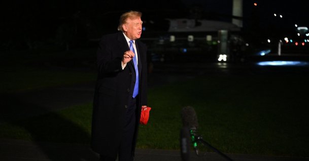 U.S. President Donald Trump talks to the media after disembarking from Marine One on the South Lawn of the White House in Washington, U.S., Sept. 27, 2026. (AFP Photo)