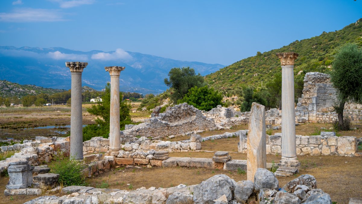 Ancient columns in ancient city of Andriake, Antalya, Türkiye, July 10, 2023. (Shutterstock Photo)