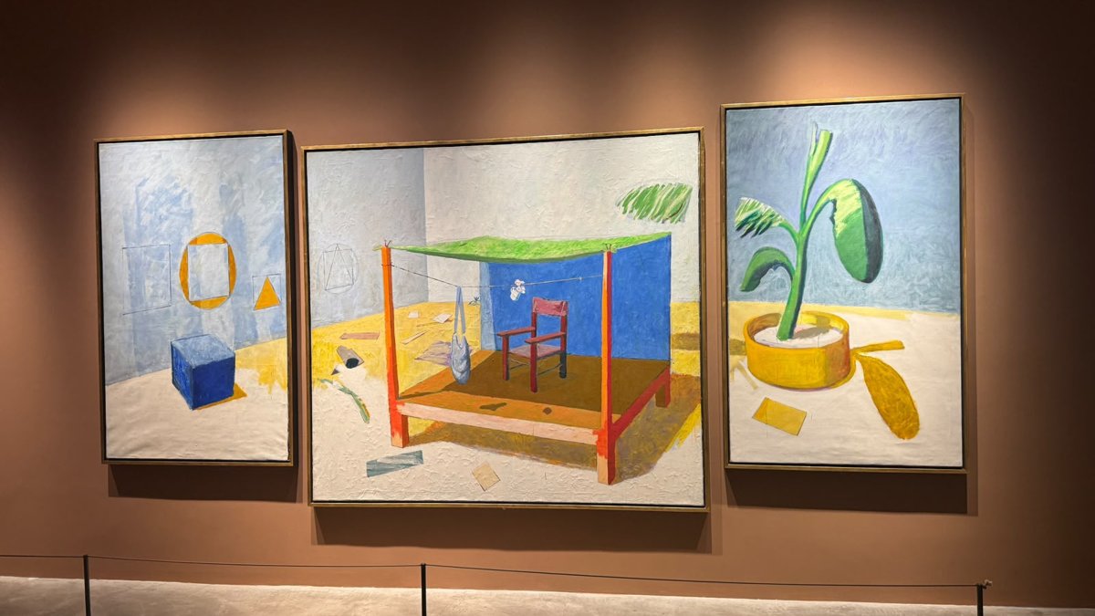 Artwork on display at the “Frank Bowling: Creation and Destruction” exhibition at Pera Museum, Istanbul, Türkiye, Sept. 28, 2026. (AA Photo)