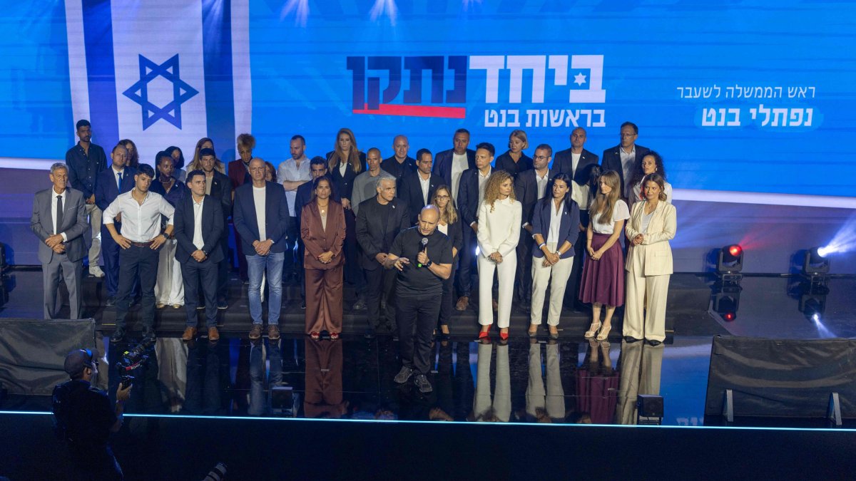 Former Israeli prime minister Naftali Bennett speaks during a B'Yachad (Together) party as the party presents its candidates ahead of Israel's legislative elections in Tel Aviv, Sept. 6, 2026. (AFP File Photo)