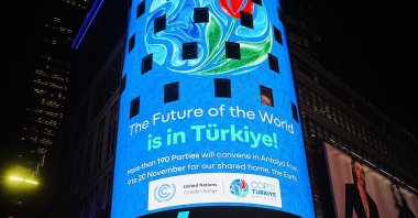 Billboards promoting COP31 are displayed in Times Square, New York, U.S., Sept. 21, 2026. (AA Photo)
