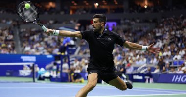 Novak Djokovic returns a shot in his match against Mariano Navone of Argentina during their Men's Singles first-round match on Day One of the 2026 US Open at USTA Billie Jean King National Tennis Center in the Flushing neighborhood, New York City, U.S., August 30, 2026. (AFP Photo)