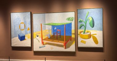 Artwork on display at the “Frank Bowling: Creation and Destruction” exhibition at Pera Museum, Istanbul, Türkiye, Sept. 28, 2026. (AA Photo)