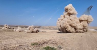 Targets are hit during the "Unity's Strength-2026" military exercise, Nakhchivan, Azerbaijan, Sept. 29, 2026. (IHA Photo)